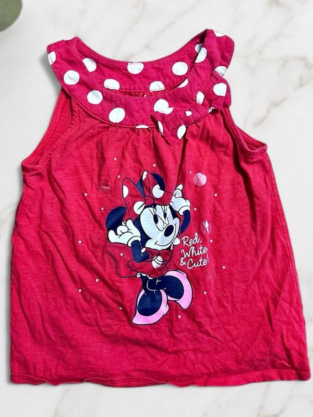 Girls 5 Disney Minnie Mouse Red Polka Dot Ruffle Graphic Tank Top Shirt Cute